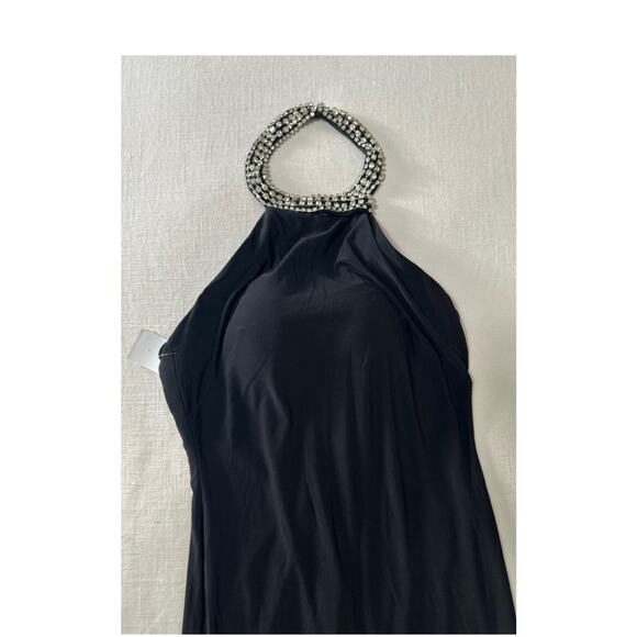 NWOT HIGH SLIT HALTER GOWN W/ RHINESTONE ACCENTS SZ 0 - Picture 4 of 8